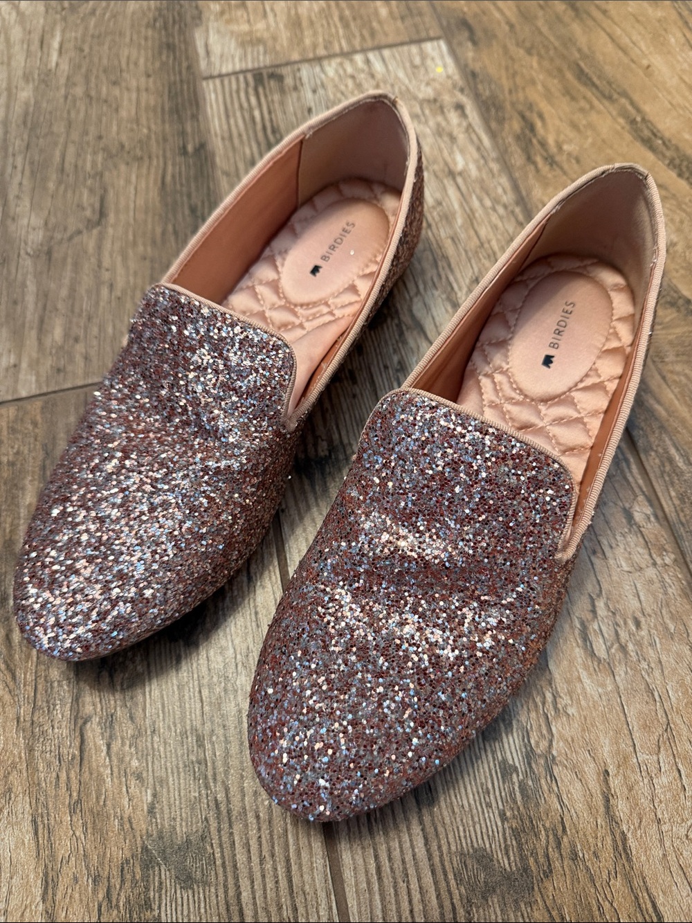Birdies The Starling Glitter Flats in pink glitter WOMENS 7